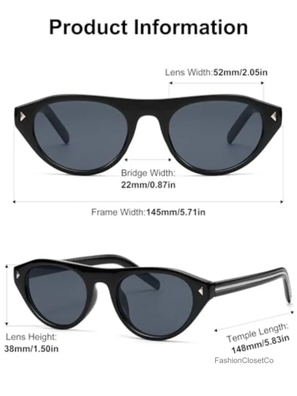 Retro Oval Cat Eye Sunglasses UV400 Polycarbonate Frame